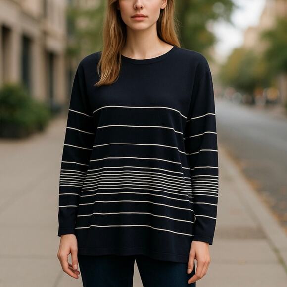 Exclusively Misook Blue Striped Long Sleeve Tunic Top - Picture 1 of 8